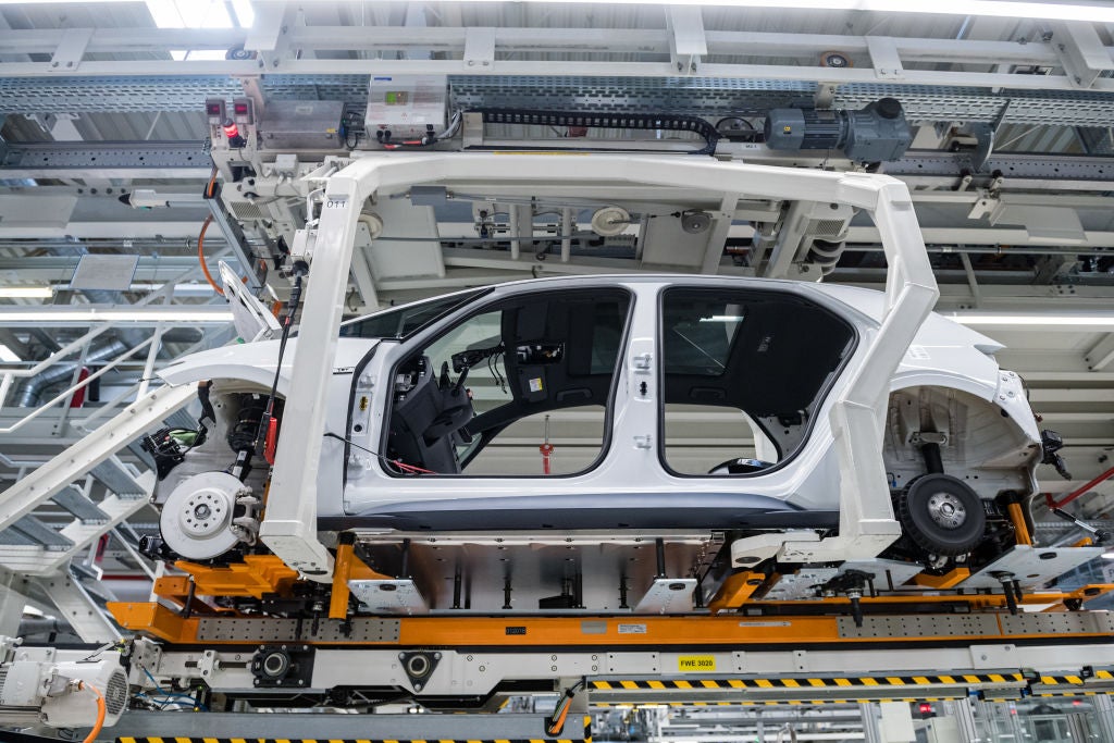 electric car at a VW factory.