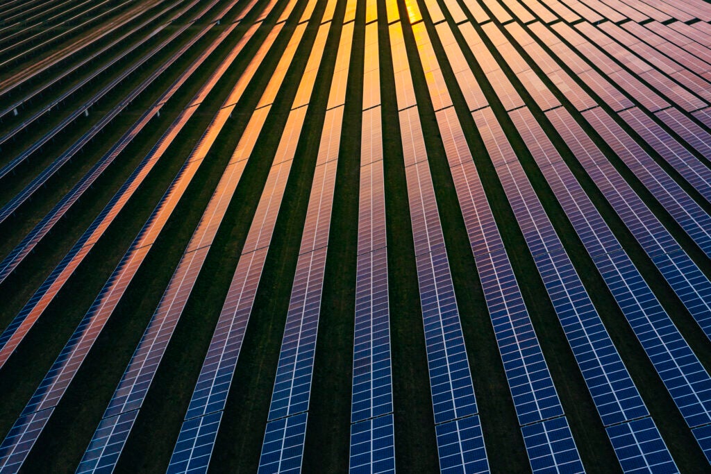Solar panels at dusk. Europe could have a clean power system by 2035