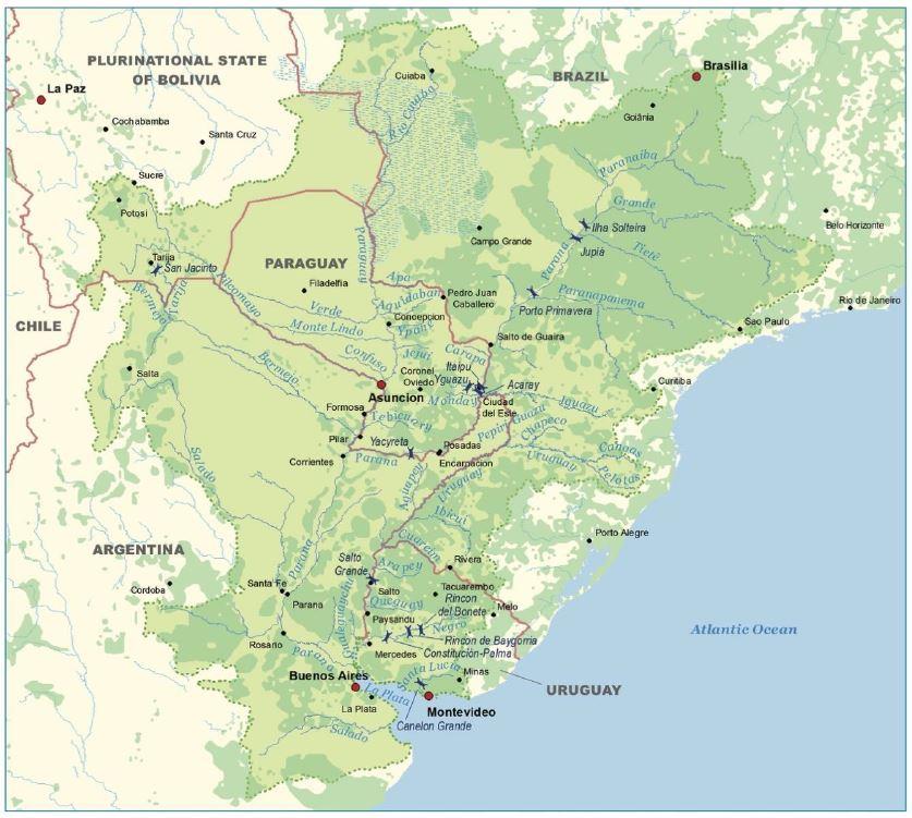 Map of the La Plata Basin with the main hydroelectric dams.